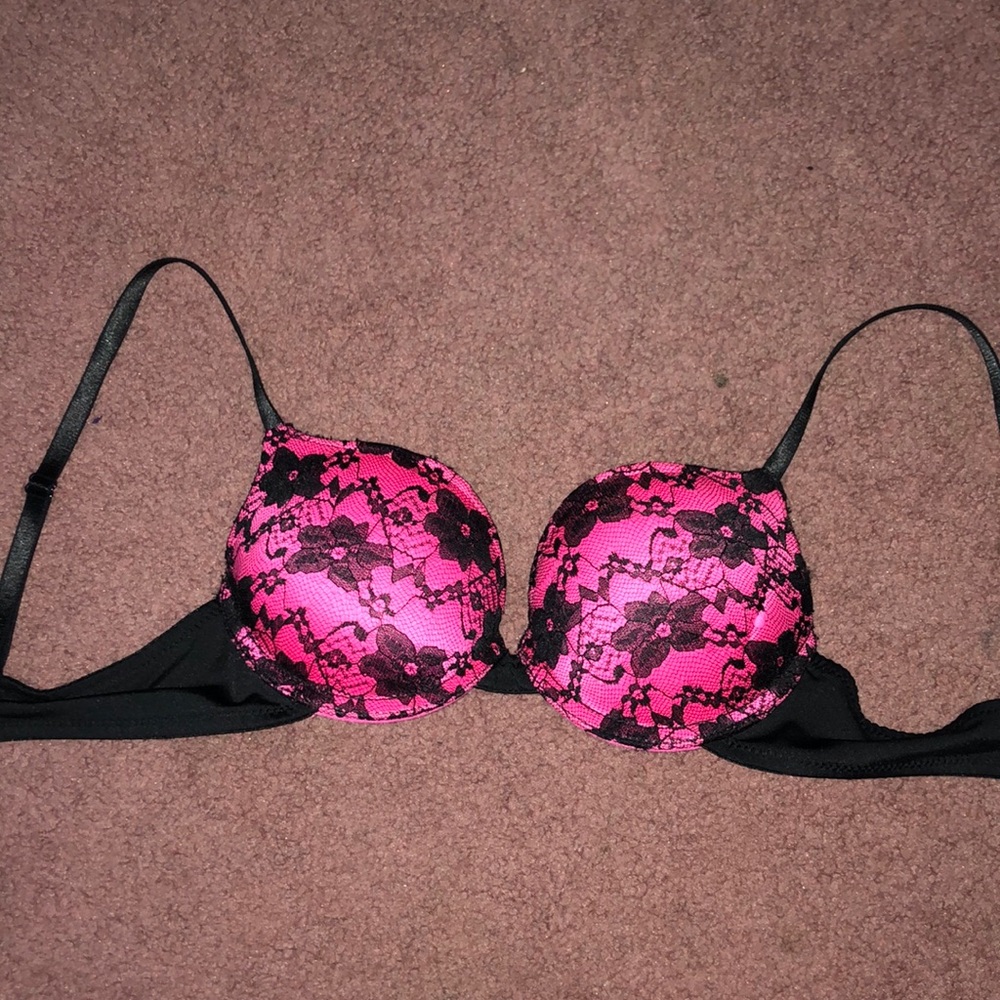 Pink Push-up Bra with Black Lace